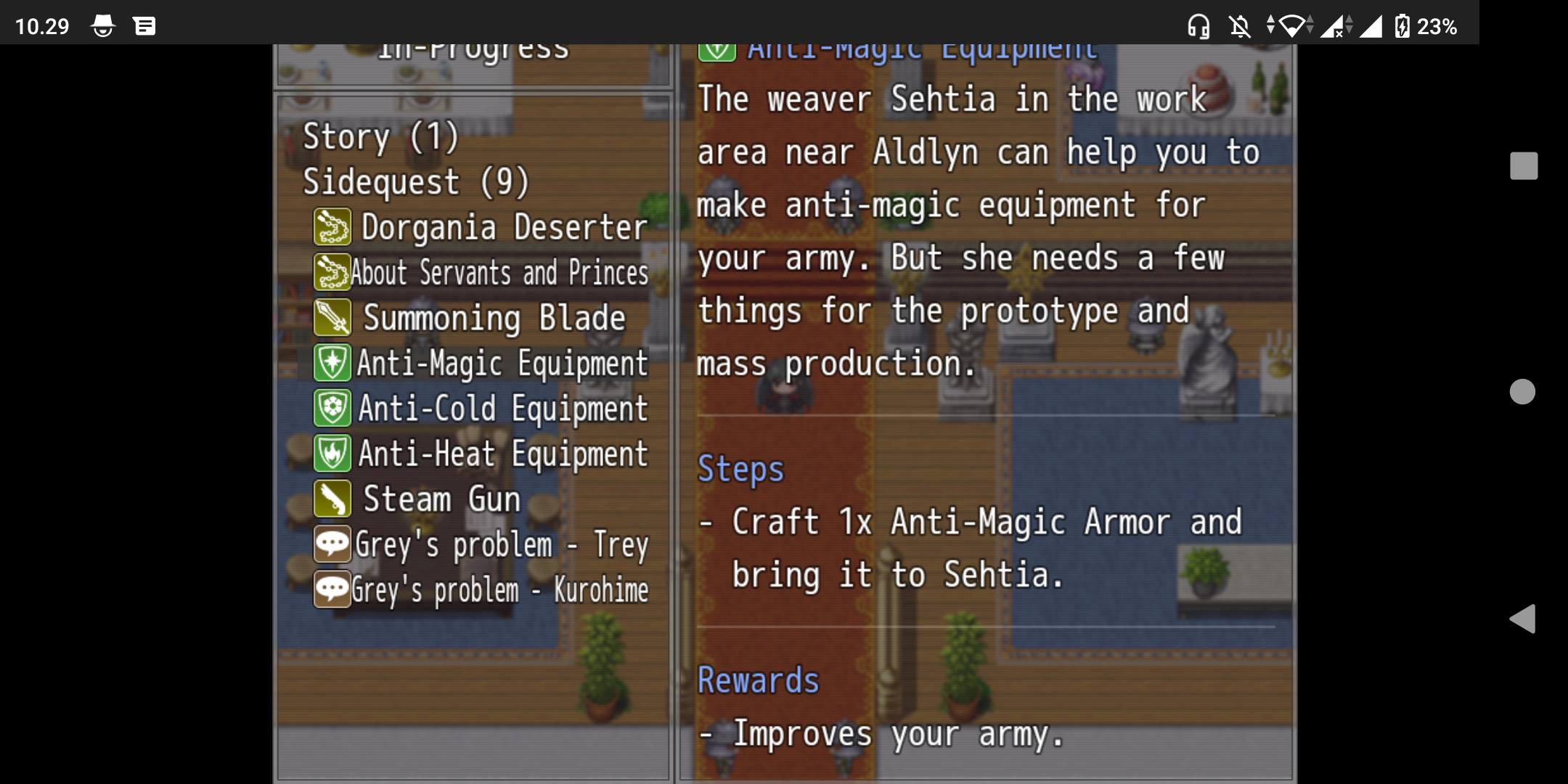 craft 1x anti-magic armor and bring it to sehtia