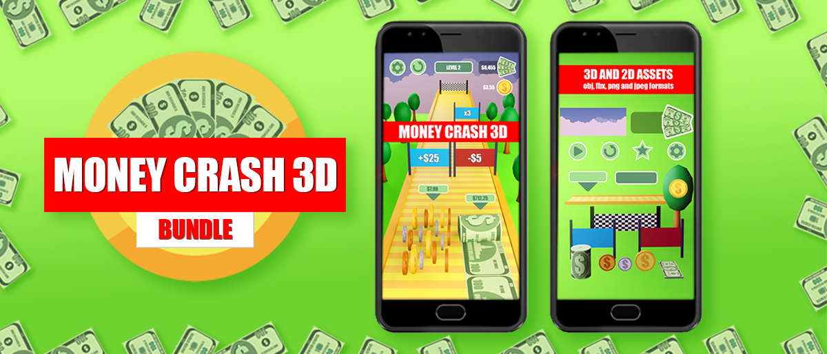 Money Crash- 3D & 2D Game Assets Bundle for mobile runner game