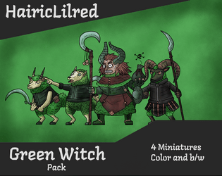 Hairic Minis - Green Witch Pack   - A pack of Paper miniature for RPG and skirmish wargames 