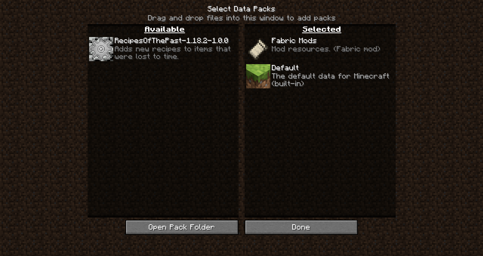 Recipes Of The Past Minecraft Data Pack