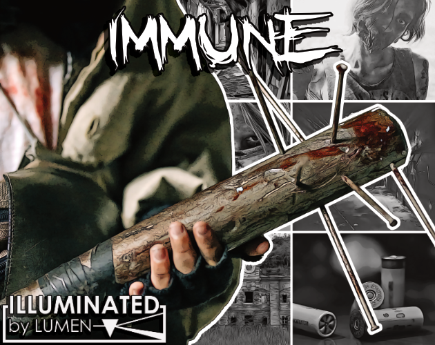 Cover image for Immune, a post-apocalypse zombie-splatter ttrpg illuminated by Lumen