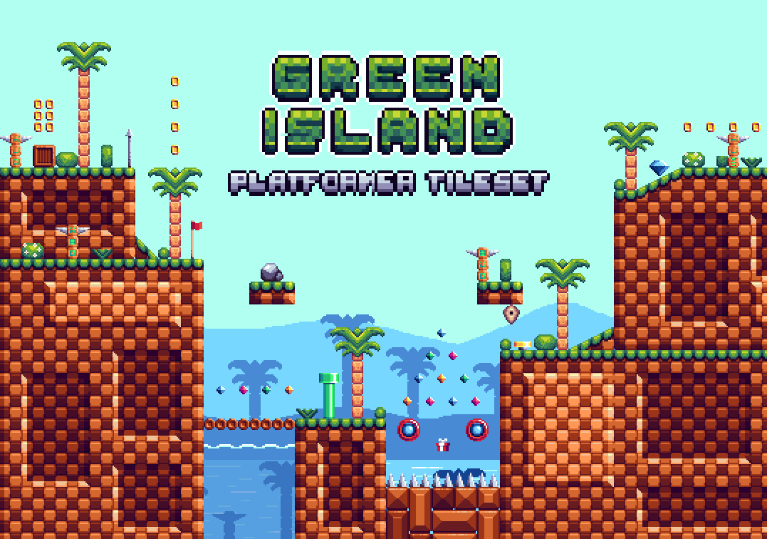 Green Island - 16 x 16 Plastic retro platformer tilest