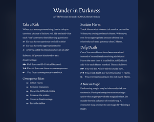Wander in Darkness   - A one-page ttprg rules kit and MOSAIC Strict module. 