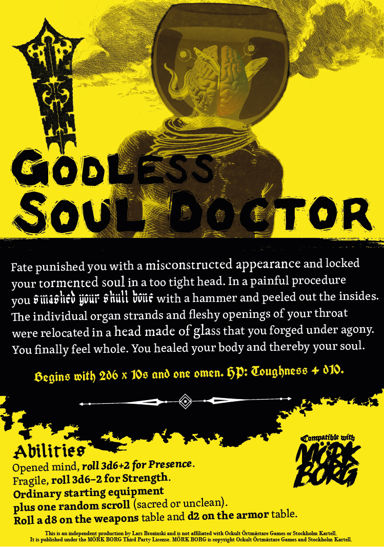 Cover image for Godless Soul Doctor - MÖRK BORG class by Lars Brozinski