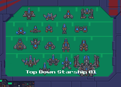 Pixel Art Spaceship Top Down Pack 01 by Zoser