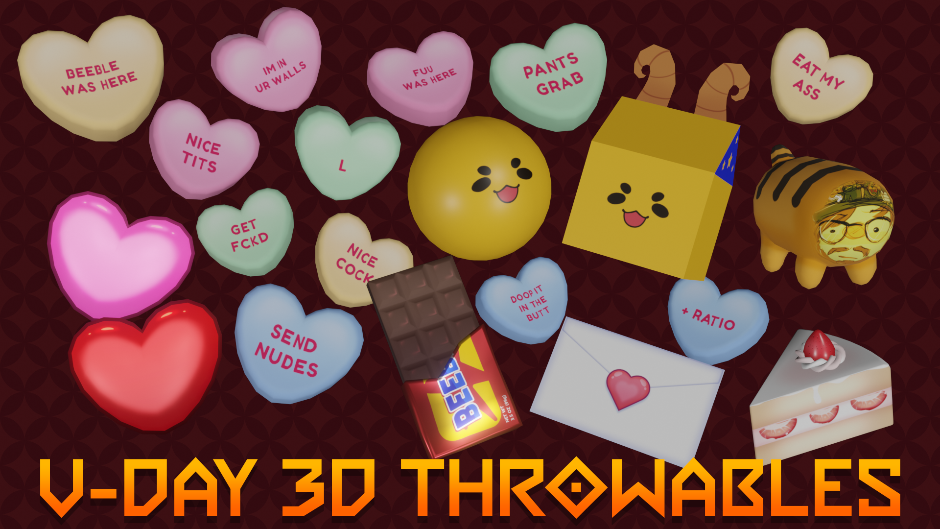 Valentines Day 3D Throwables for T.I.T.S