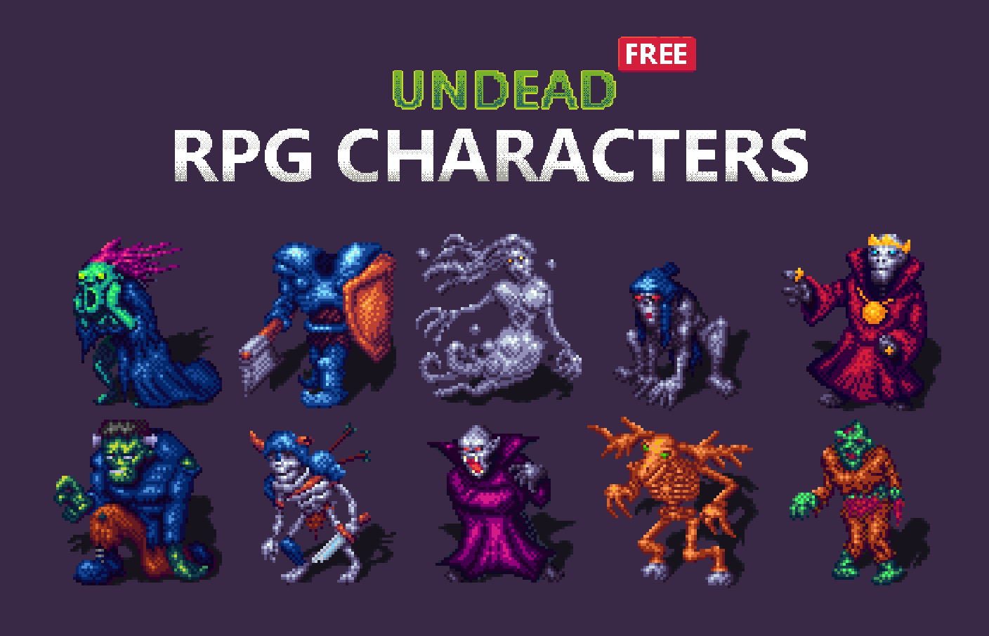 10 FREE Undead fantasy JRPG pixelart characters