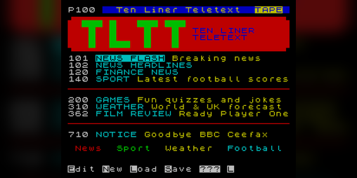 Cover image for Ten Liner Teletext (ZX Spectrum) by Matthew Begg