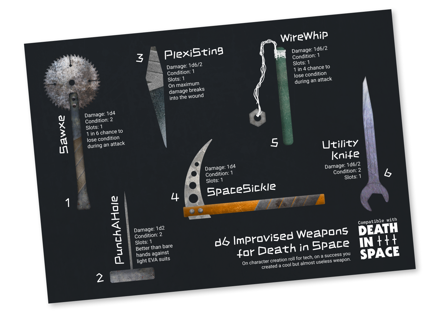 d6 Improvised Weapons for Death in Space