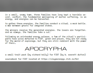 APOCRYPHA (traits for FIST)   - A new KEY TRAIT and several subtraits for FIST. 