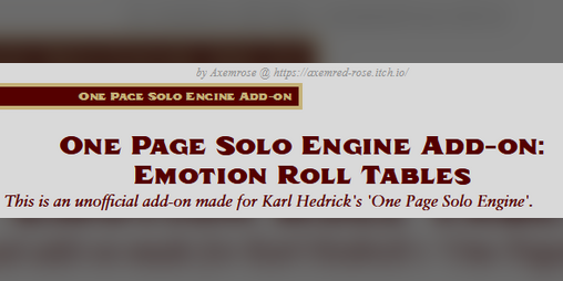 Cover image for One Page Solo Engine Add-On: Emotion Roll Tables