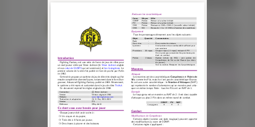 Cover image for Les règles de Fighting Fantasy JDR en français