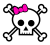 a skull and cross bones with a pink bow