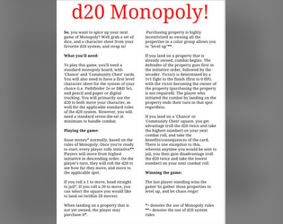 d20 Monopoly!   - What if you got to combine your favorite fantasy TTRPG with a classic board game? Well now you can! 