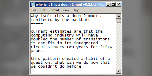 Cover image for why isn't this a doom 2 mod: a manifesto by the packbats