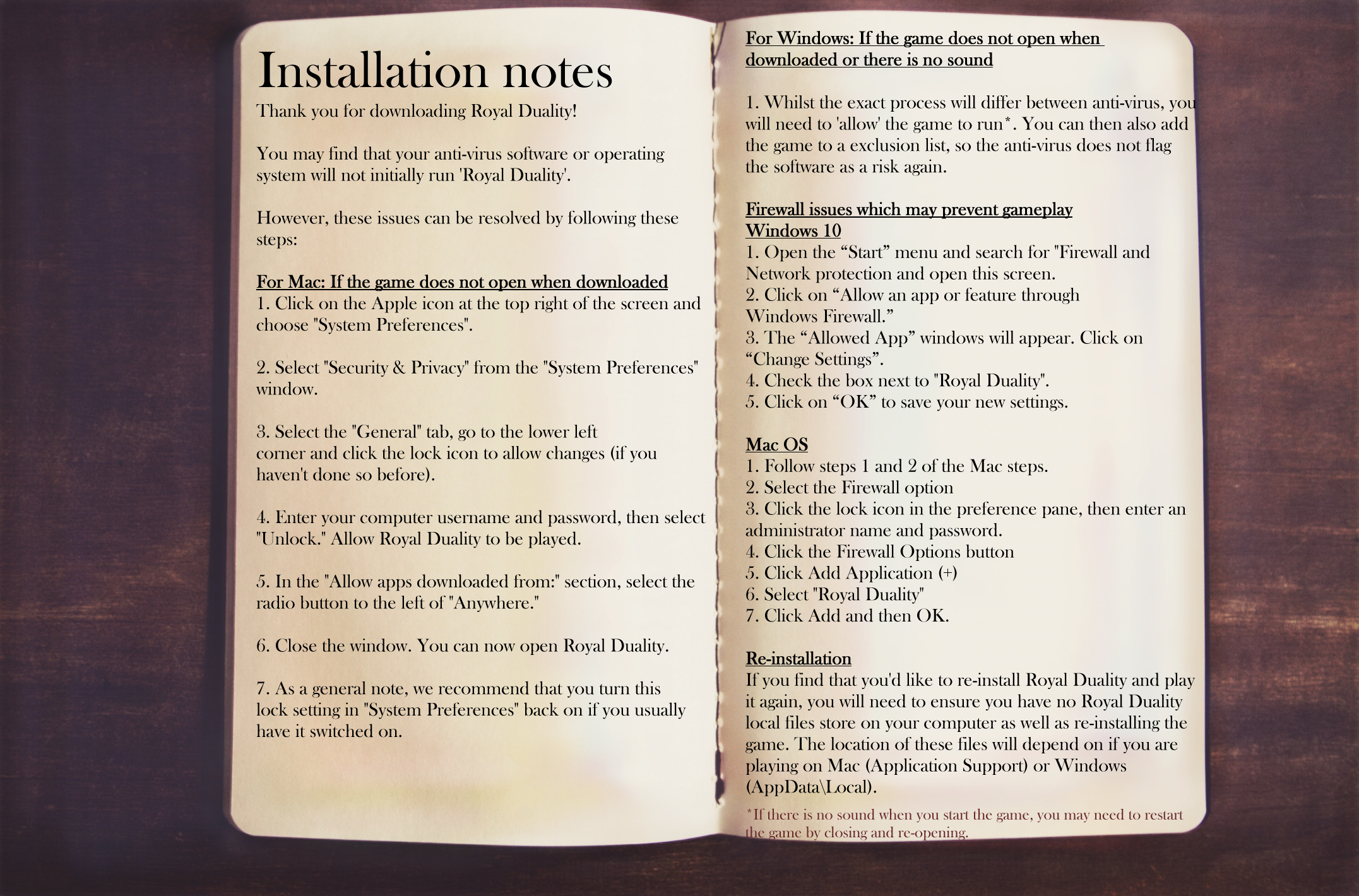 Installation notes