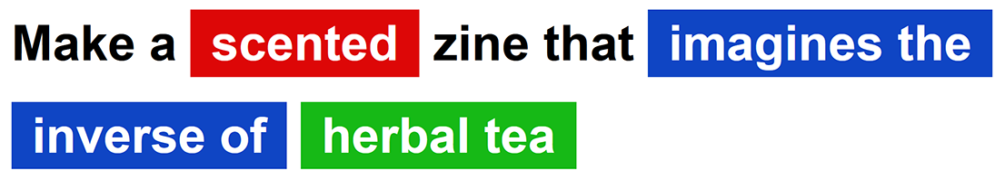 "Make a scented zine that imagines the inverse of herbal tea."