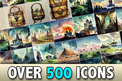 Watercolor Icons 3 - Places & Things - Fantasy & RPG themed icons