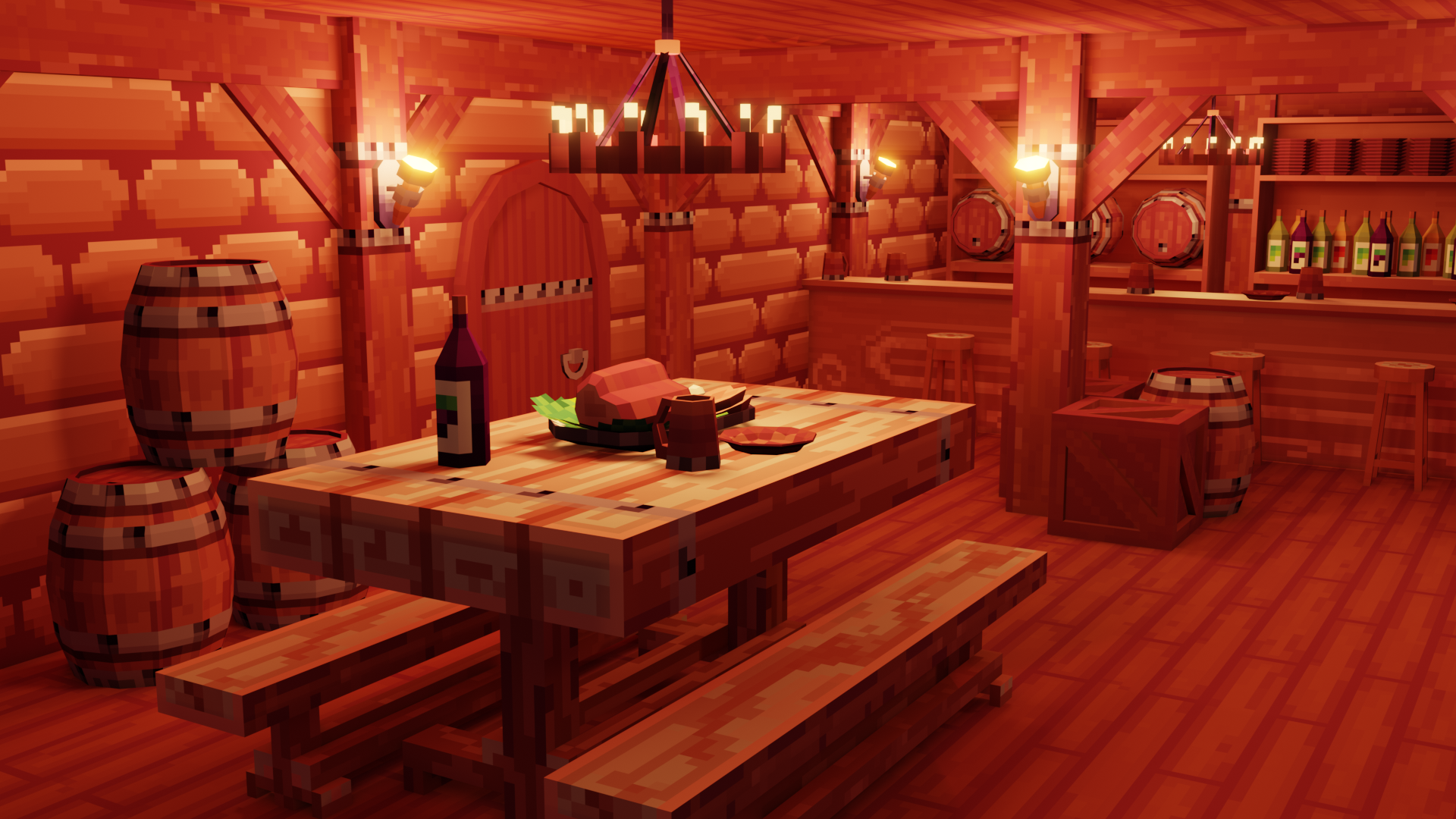 3D Low Poly Pixel Art - Medieval Tavern Props
