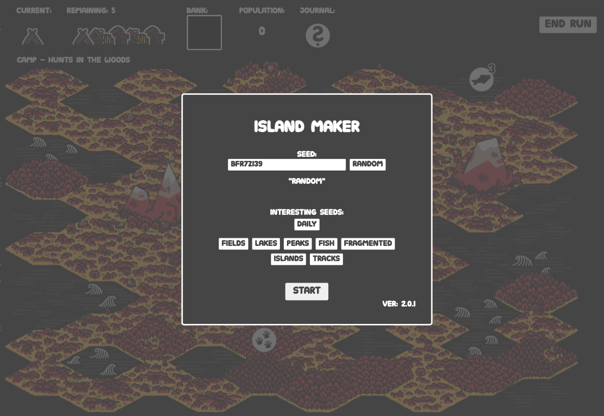 island maker version 2.0.1 main menu