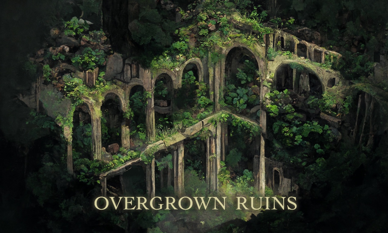 Overgrown ruins background