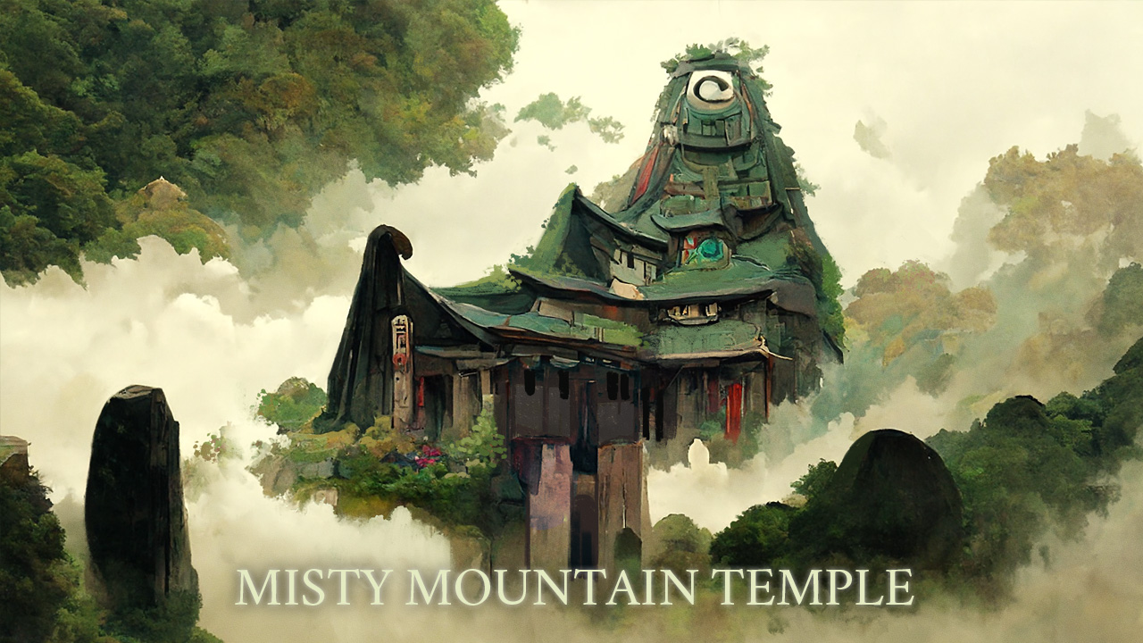 Misty mountain temple background