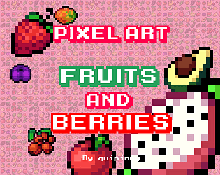 16px top-down fruits icons set, pixel art, peach, watermelon