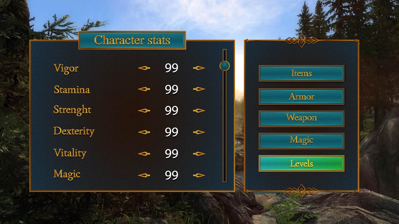 Immersive character stats menu for fantasy-themed game interface asset pack