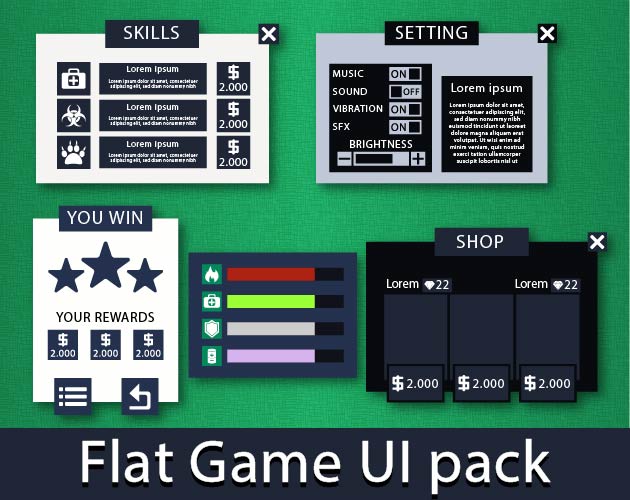 Great looking flat user interface game asset pack