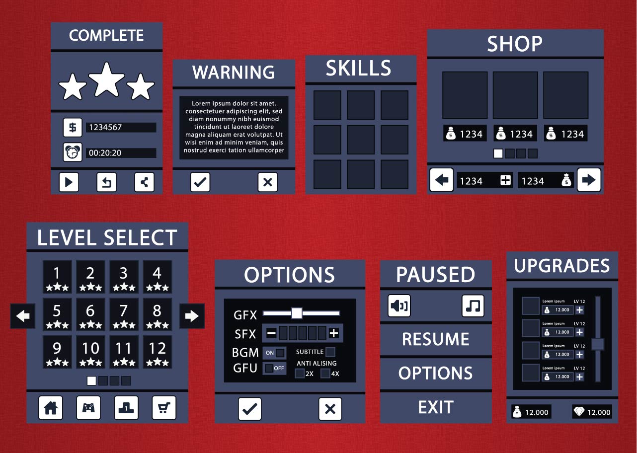 Great looking flat user interface game asset pack