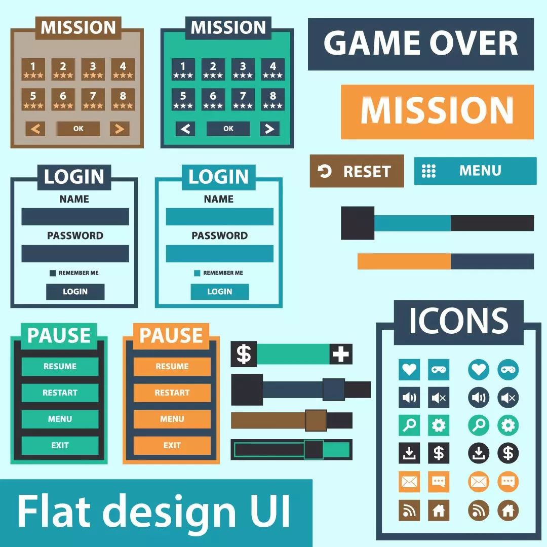 Beautiful clean and minimal flat Game User Interface asset pack