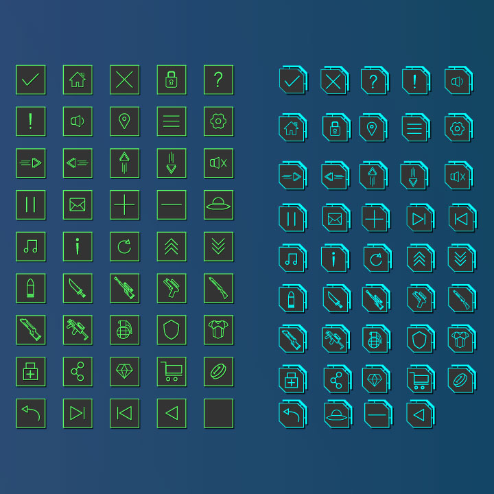 Futuristic and sci fi GUI game asset pack icon collection
