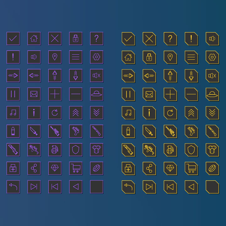 Futuristic and sci fi GUI game asset pack icons