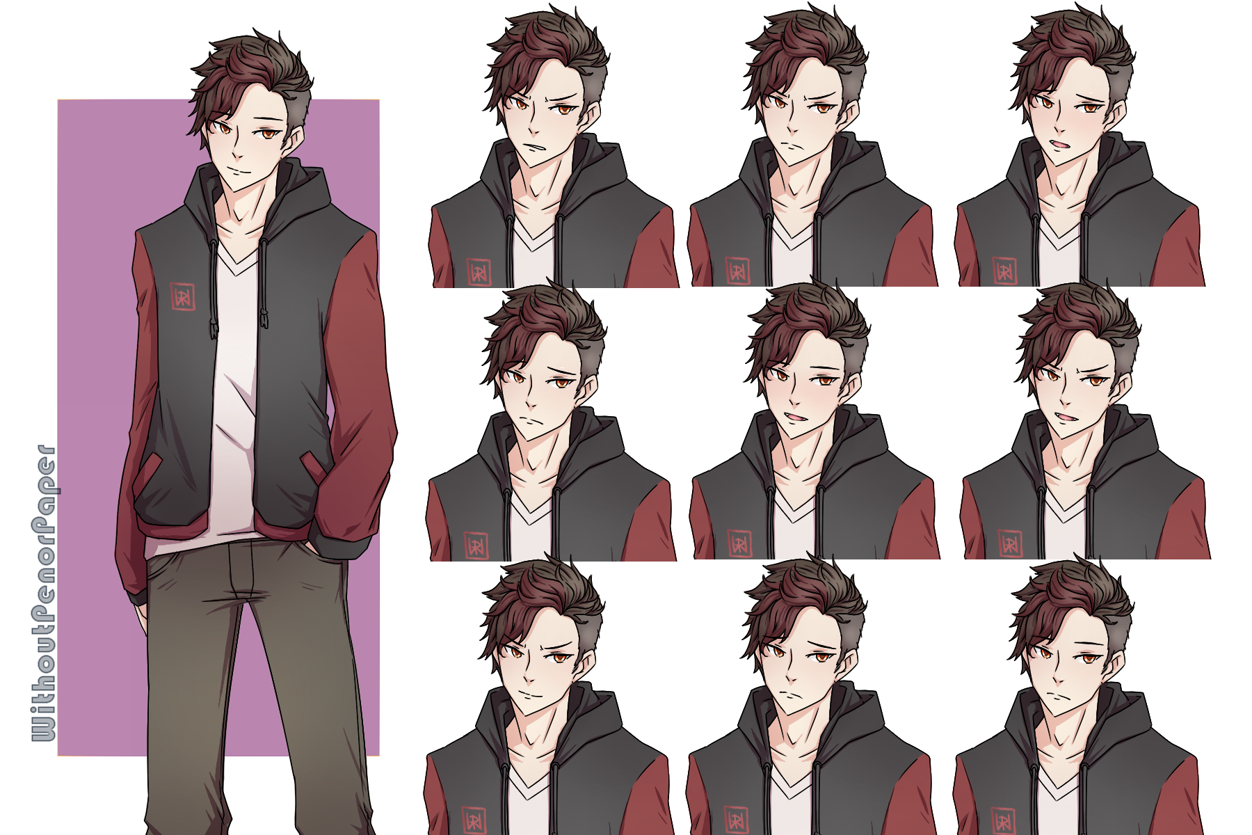 Anime-style male base sprite -- Heads & Hair