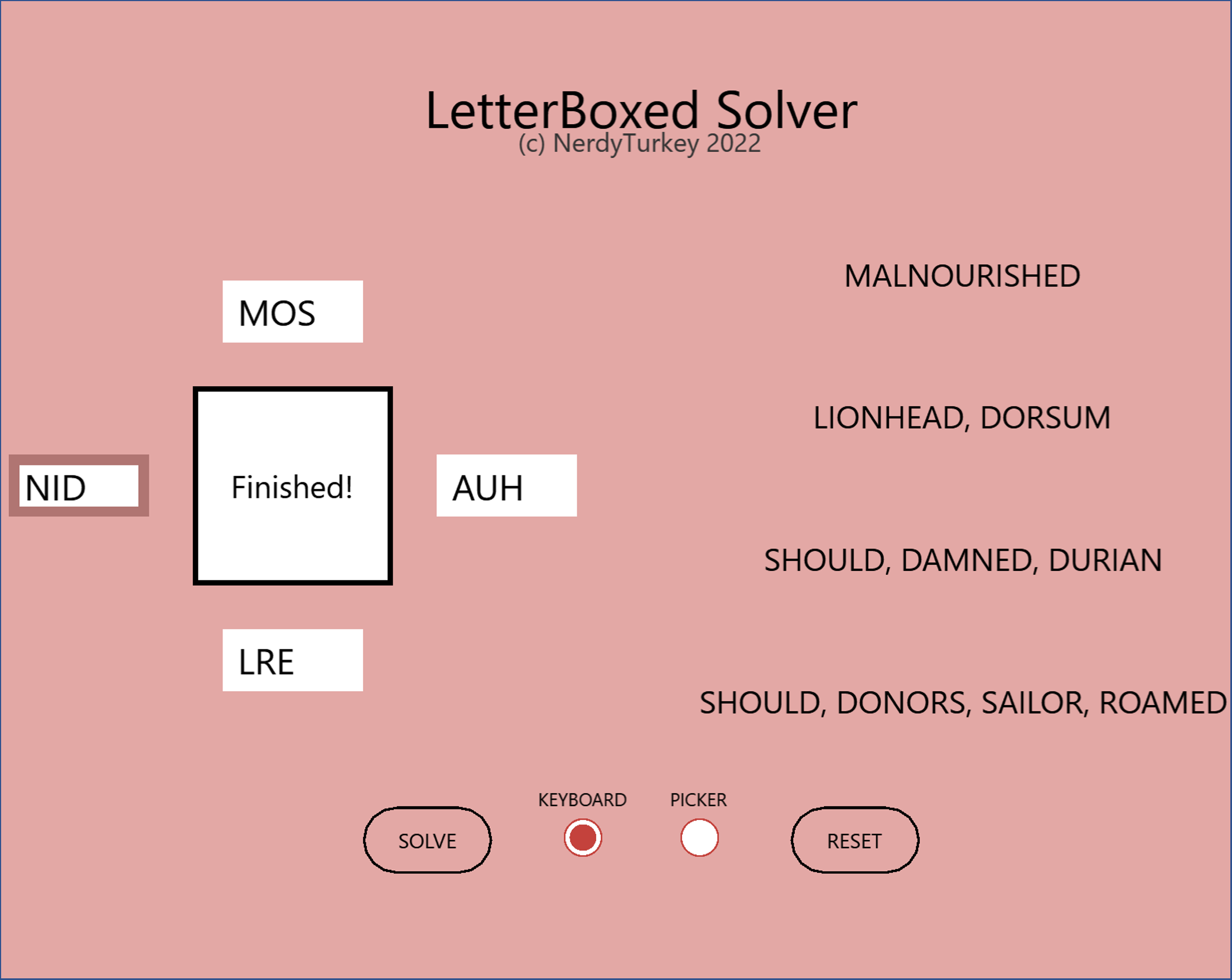 Letter Boxed Solver By NerdyTurkey