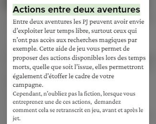 Actions entre deux aventures : recherche, relation, exploration  