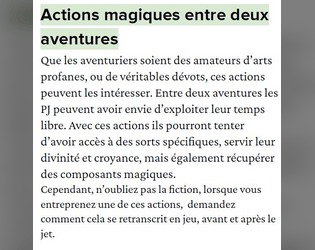 Actions entre deux aventures : apprentissage magique, dévotion, composant magique  