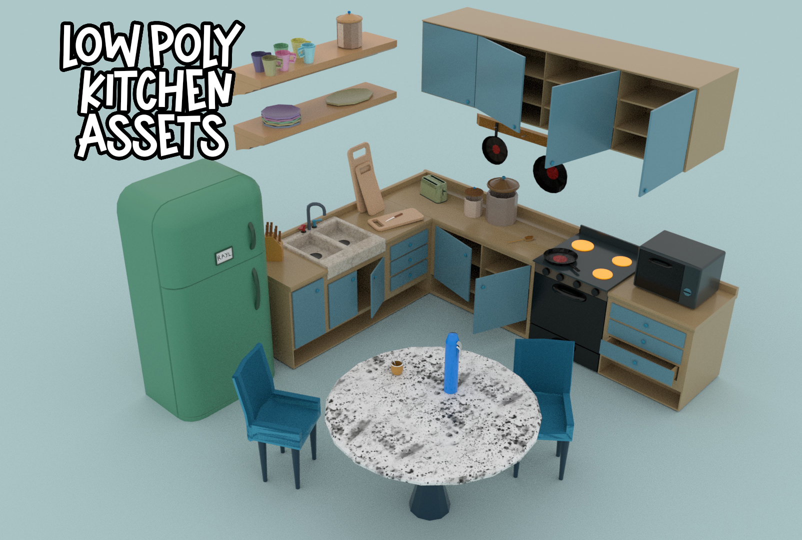 Low poly kitchen assets