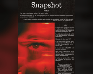 Snapshot   - Risk it all to gain a greater understanding of ghosts. Shudderspeed TTRPG supplement. 