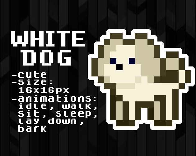 Pixel White Dog [16x16px] by Brysia